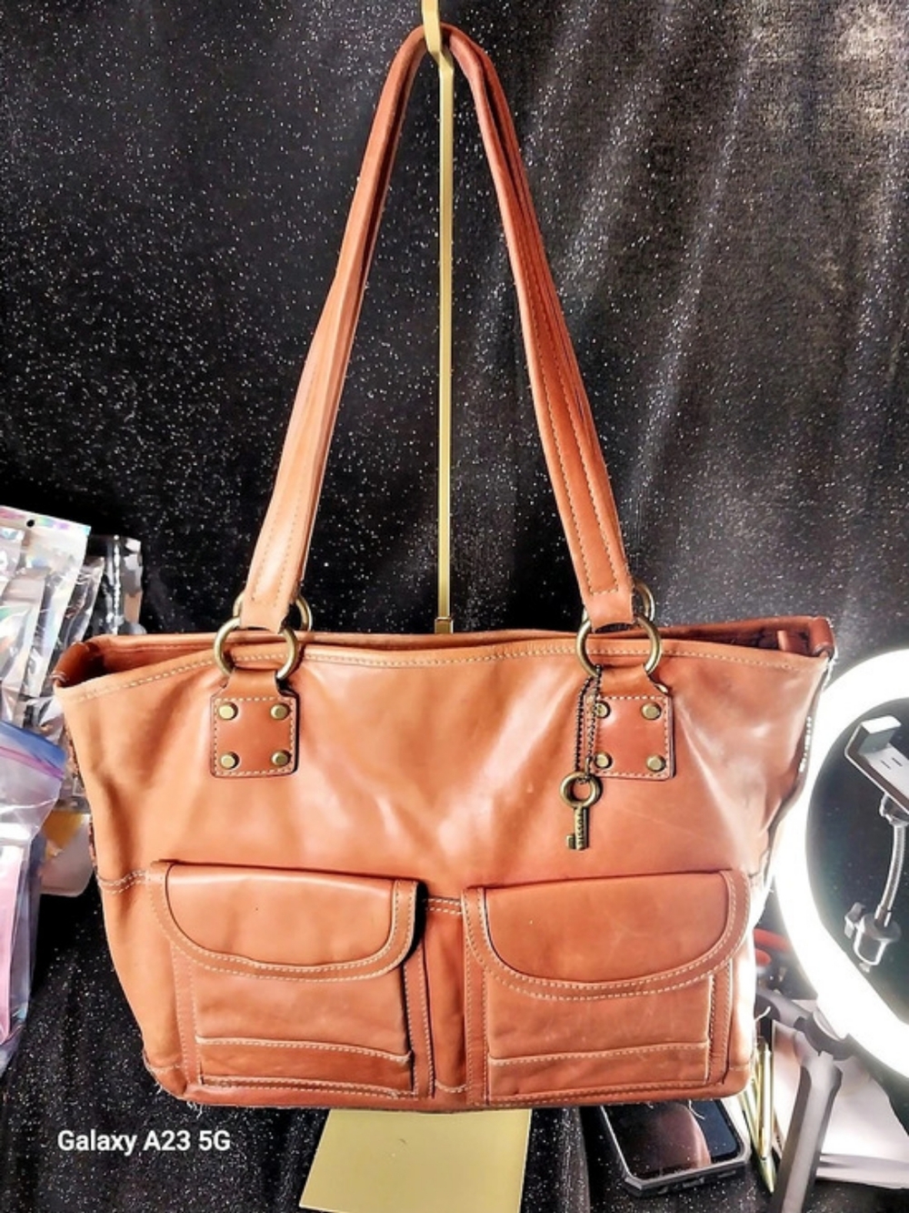 Vintage Fossil 1954 Leather Cargo Bag Style 75082 W/Original Fossil Key Hangtag